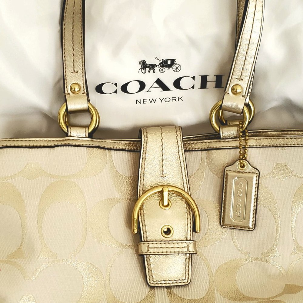 NWT Coach SOHO Signature Metallic Carryall Purse Bag